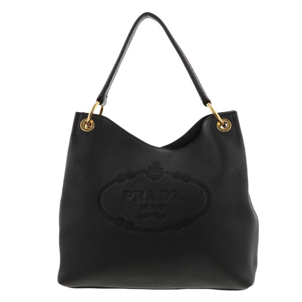 PRADA Hobo Bag Messenger Vitello Phoenix Black leather